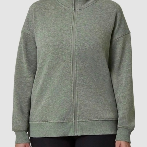 Mondetta Women's Heathered Full-Zip Fleece Jacket Heather Green Sz L Quick Ship - Picture 3 of 5